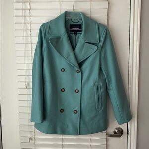 Lands’ End Pea Coat SZ 6 Green Blue Double Breasted NWOT